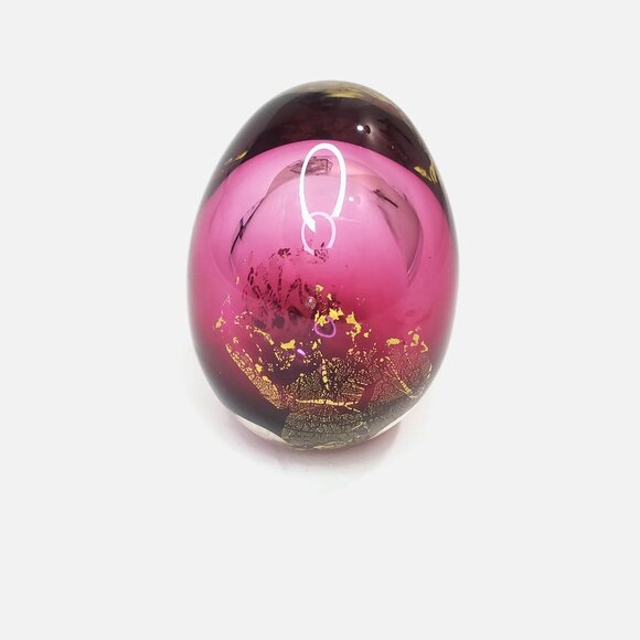 Firefly Glass Studio Greg Fleischaker Purple And Gold Art Glass Paperweight - Picture 4 of 6